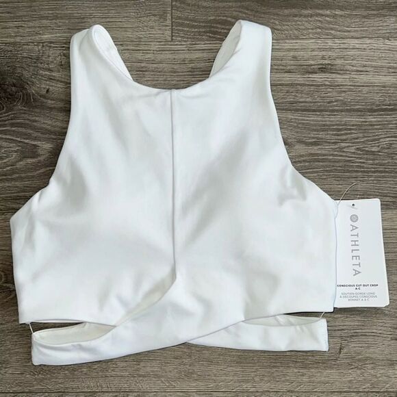 NWT ATHLETA CONSCIOUS CUT OUT CROP TOP HIGH NECK TANK WHITE - Picture 7 of 11